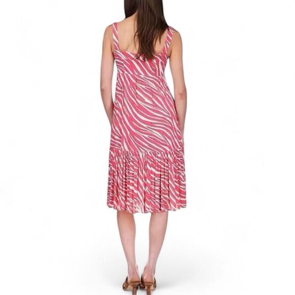 Michael Kors Zebra Square Neck Sleeveless Red Tier Midi Dress XS NWT $175 - Picture 2 of 14